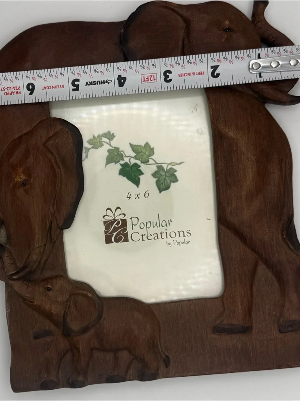 Vintage Wooden Elephant Picture Frame 4x6 Carved Safari Boho Decor